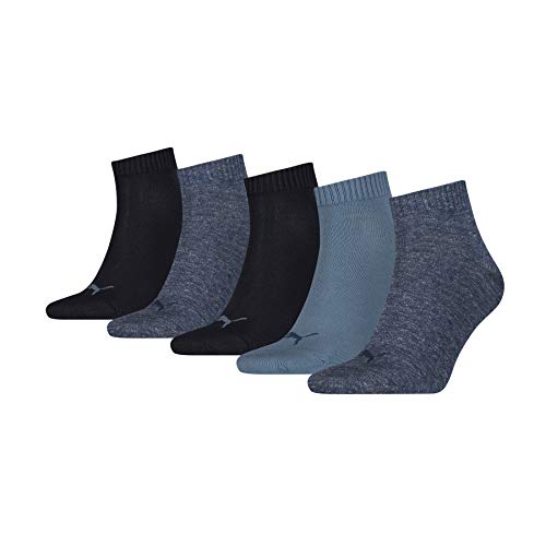 PUMA Quarter Plain Socks (5 Pack) Calcetines, Azul Vaquero, 39-42 (Pack de 5) Unisex Adulto