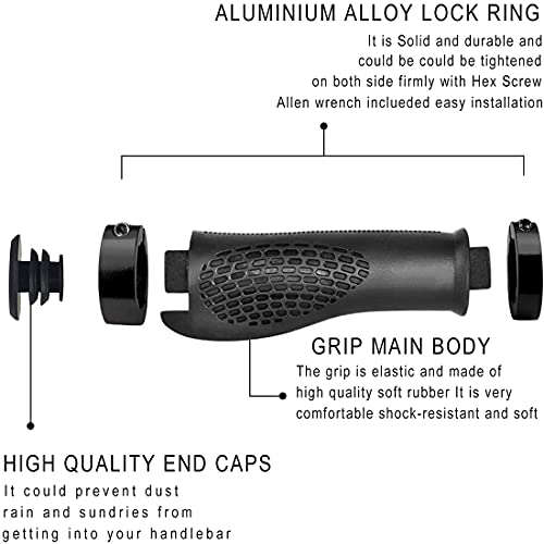 Puños Ergonómicos -Tomicy Puños Bicicleta 2 Lados de Bloqueo, Goma TPR Antideslizante Mango Agarre de Bicicleta, para Bicicletas Montaña, Bicicletas Carrera, Bicicletas Plegables,Bicicletas Urbano