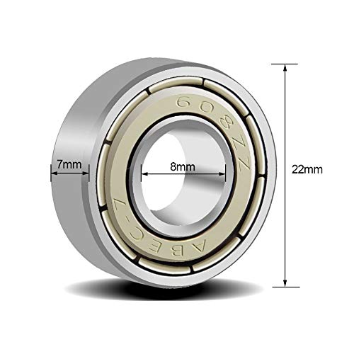 PUPOUSE 608ZZ Rodamientos de bolas de metal 608zz, 20 unidades, doble blindado en miniatura, para monopatín, patinete, patines en línea, 8 mm x 22 mm x 7 mm