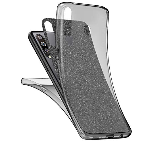 Purpurina Funda Móvil Compatible con Galaxy M30, 360 Grados Transparente Suave TPU Silicona Bumper Teléfono Funda Ultra-Delgada Delantera y Trasera Goma Carcasa Antigolpes para Galaxy M30,Negra