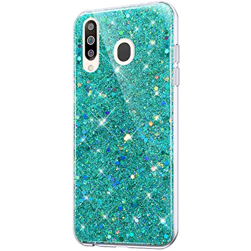 Purpurina Funda Móvil Compatible con Galaxy M30, Brillantes Suave TPU Silicona Goma Funda Ultra-Delgada Transparente Glitter Bling Brillo Lentejuelas Carcasa Protectora para Galaxy M30,Verde