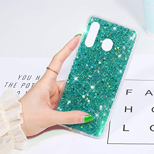 Purpurina Funda Móvil Compatible con Galaxy M30, Brillantes Suave TPU Silicona Goma Funda Ultra-Delgada Transparente Glitter Bling Brillo Lentejuelas Carcasa Protectora para Galaxy M30,Verde