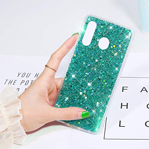 Purpurina Funda Móvil Compatible con Galaxy M30, Brillantes Suave TPU Silicona Goma Funda Ultra-Delgada Transparente Glitter Bling Brillo Lentejuelas Carcasa Protectora para Galaxy M30,Verde