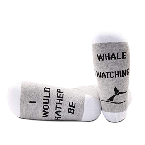 PYOUL 1 par de calcetines para amantes de las ballenas, regalo para amantes de las ballenas con texto en inglés "I Would Be Whale Watching Socks