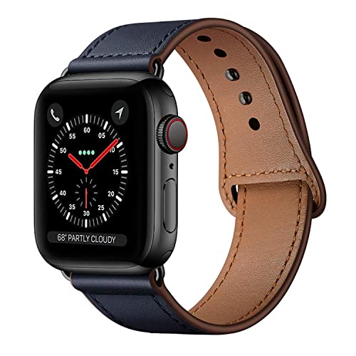 Qeei Compatible con Correa Apple Watch Cuero 41mm 40mm 38mm,Innovador Hebilla Oculta Piel Genuino Correas Pulseras de Repuesto para iWatch Series 7 SE 6 5/4/3,Azul Oscuro