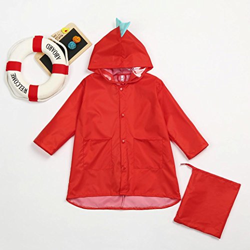 QinMM Chubasquero Poncho Impermeable para Niño Niña Bebé con Capucha Cartoon Dinosaurios Ropa de Nieve y Lluvia (Rojo, 2-3 Años)