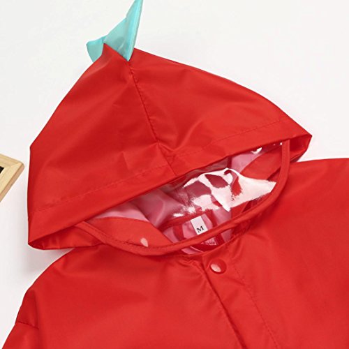 QinMM Chubasquero Poncho Impermeable para Niño Niña Bebé con Capucha Cartoon Dinosaurios Ropa de Nieve y Lluvia (Rojo, 2-3 Años)