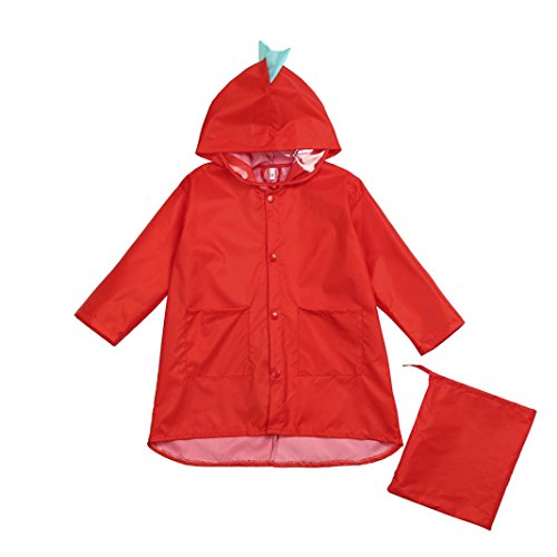 QinMM Chubasquero Poncho Impermeable para Niño Niña Bebé con Capucha Cartoon Dinosaurios Ropa de Nieve y Lluvia (Rojo, 2-3 Años)