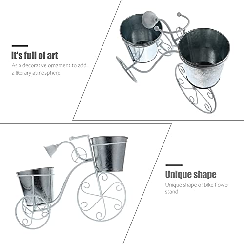 qiuqiu Soporte para Plantas De Bicicletas Jardinera De Jardín Cesta De Metal Galvanizado Cubo De Flores Jardinera Soporte De Flores De Arte De Hierro-White