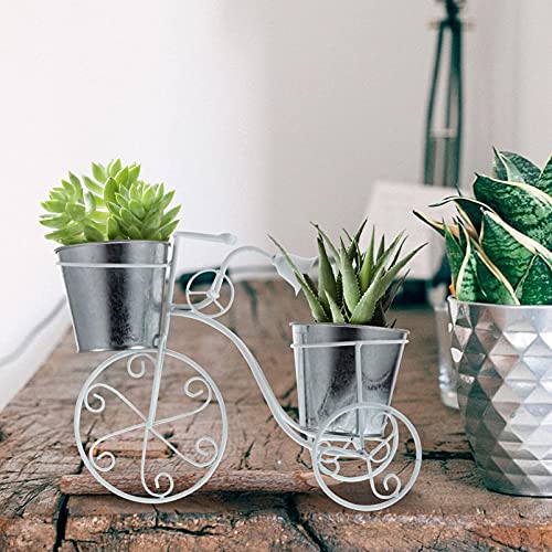 qiuqiu Soporte para Plantas De Bicicletas Jardinera De Jardín Cesta De Metal Galvanizado Cubo De Flores Jardinera Soporte De Flores De Arte De Hierro-White