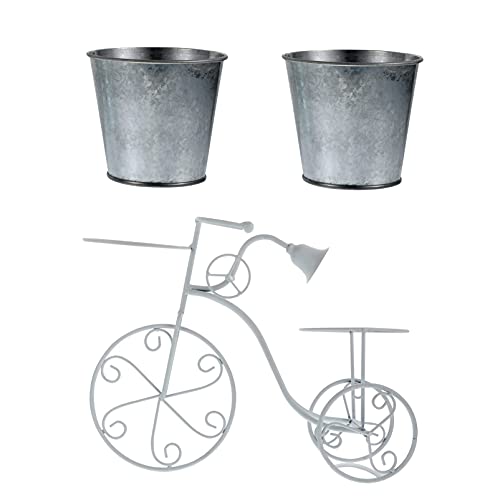 qiuqiu Soporte para Plantas De Bicicletas Jardinera De Jardín Cesta De Metal Galvanizado Cubo De Flores Jardinera Soporte De Flores De Arte De Hierro-White