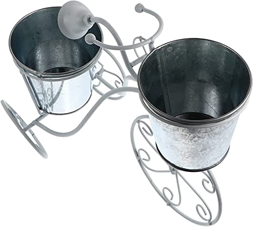 qiuqiu Soporte para Plantas De Bicicletas Jardinera De Jardín Cesta De Metal Galvanizado Cubo De Flores Jardinera Soporte De Flores De Arte De Hierro-White