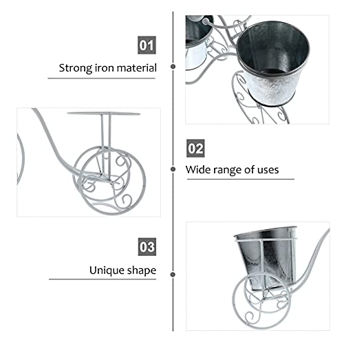 qiuqiu Soporte para Plantas De Bicicletas Jardinera De Jardín Cesta De Metal Galvanizado Cubo De Flores Jardinera Soporte De Flores De Arte De Hierro-White