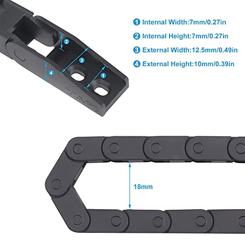 Qooltek Cadena de Arrastre, 7 mm x 7 mm (Tamaño Interno), 1 Metro, Longitud Flexible, con Conectores Finales, Tipo Cerrado, para Impresora 3D y máquina CNC.