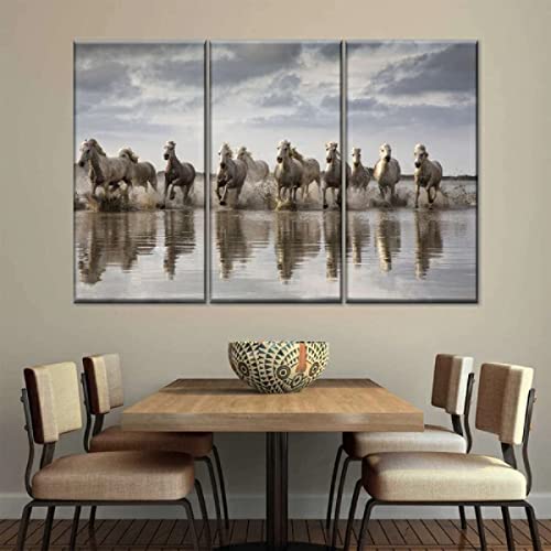 QOP Mural Moderno 3 Piezas Caballos De Camarga Blanca Art Imagen para ​Decoración del Hogar 3 Piezas Pinturas Moderna Enmarcado Arte Navidad Obsequio 30Cm*50Cm*3