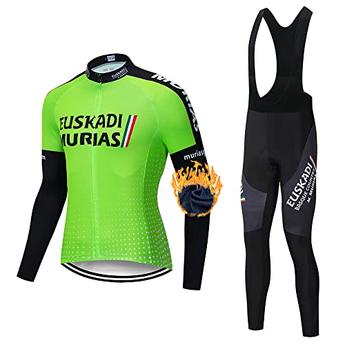 QPROX Conjunto de Jersey de Ciclismo de Secado Rápido de Manga Larga de Invierno Para Hombre, Camiseta de Bicicleta de Carretera + Babero, Kit de Ropa de Montar MTB Acolchado 5D