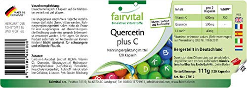 Quercetina 250mg + Vitamina C - VEGANA - Dosis alta - 120 Cápsulas - Calidad Alemana