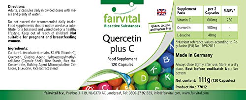 Quercetina 250mg + Vitamina C - VEGANA - Dosis alta - 120 Cápsulas - Calidad Alemana