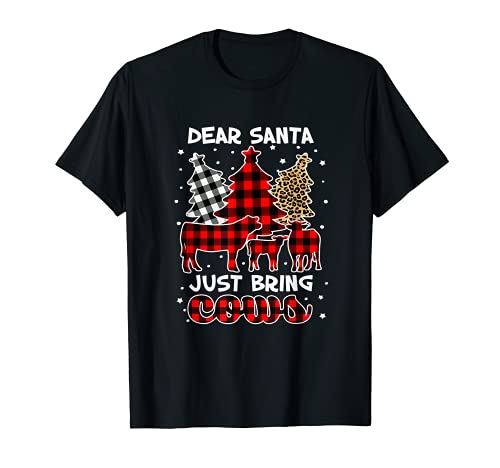 Querido Santa Just Bring Vacas Navidad Buffalo Rojo Plaid Camiseta