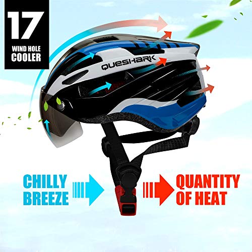 Queshark Casco Bicicleta con luz, Certificación 1280 PPE CE,con Visera Magnética Seguridad Ajustable Desmontable Deporte Gafas de Protección Ligera para Montar Ski & Snowboard