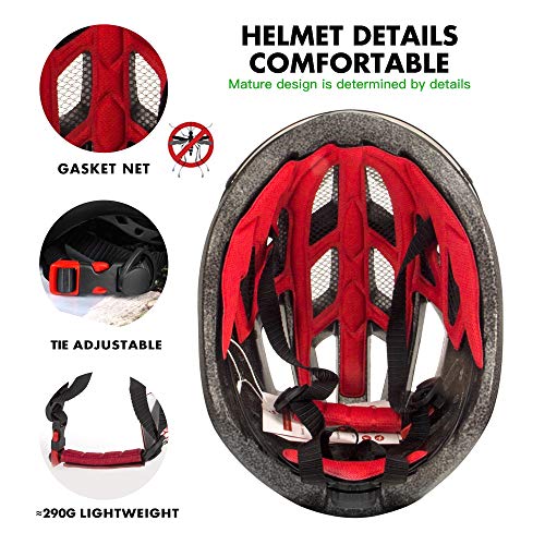 Queshark Casco Bicicleta con luz, Certificación 1280 PPE CE,con Visera Magnética Seguridad Ajustable Desmontable Deporte Gafas de Protección Ligera para Montar Ski & Snowboard