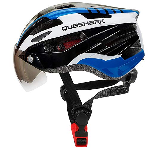 Queshark Casco Bicicleta con luz, Certificación 1280 PPE CE,con Visera Magnética Seguridad Ajustable Desmontable Deporte Gafas de Protección Ligera para Montar Ski & Snowboard