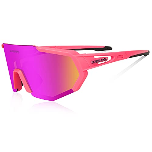 Queshark Gafas De Sol Polarizadas para Ciclismo con 3 Lentes Intercambiables, Protección UVA & UVB, Bicicleta de Carretera MTB Gafas de Ciclismo,Certificación CE