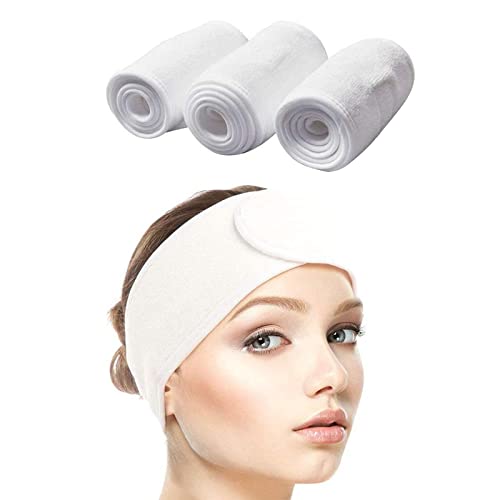 Queta pelo banda para maquillaje, cosméticos cinta Rizo, ajustable pelo – Banda con velcro 3pcs (Blanco)