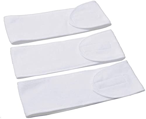 Queta pelo banda para maquillaje, cosméticos cinta Rizo, ajustable pelo – Banda con velcro 3pcs (Blanco)