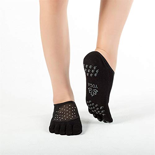 QWERBAM Hilo de Seda de Gasa Color sólido Yoga Pilates Calcetines Calcetines Antideslizantes del calcetín Punta Abierta Cinco Dedos Calcetines Yoga (Color : White Dia Black, Size : EUR 34 39)