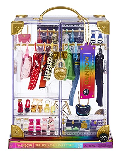 Rainbow High Deluxe 400 Combinaciones Armario portátil Transparente-Más de 31 artículos de Moda y Ropa de muñecas, Accesorios y Cajas de Almacenamiento. Edad: 6-12 años, Color (574323)