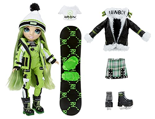 Rainbow High Winter Break Jade Hunter-Muñeca de Moda Verde con 2 atuendos, Equipo de Nieve y Pedestal-Incluye esquís, Patines, Accesorios y más-Edad: 6+ años, Color (574781C3)