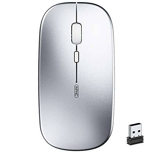 Ratón Inalámbrico Recargable, Silencioso Infame Ratón óptico Silencioso Click Mini, Ultra Delgado 1600 dpi para Computadora Portátil, PC, Portátil, Computadora, Macbook (Plata Clara)