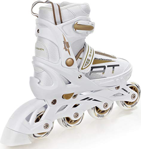 RAVEN Patines en línea Profesionales Ajustables y modificables Blanco/Oro, 38-42(25cm-27,5cm)