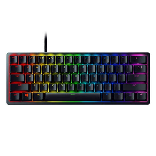 Razer Huntsman Mini Red Switch Teclado compacto para juegos compacto al 60% con interruptores opto-mecánicos lineales, teclas PBT, cable USB-C desmontable, US Layout, Negro