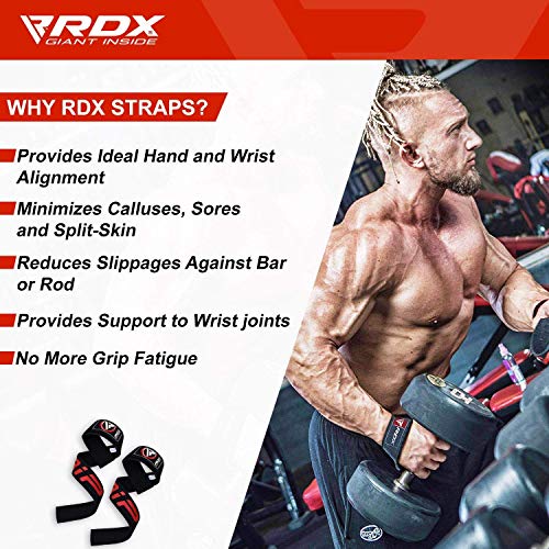 RDX Correas Levantamiento de Pesas, 5MM Neopreno Soporte de Muñeca Acolchado, Powerlifting Gel Straps Muñequeras Agarres, Fitness Peso Culturismo Gimnasio Deportivas Gym Agarraderas, Hombres Mujeres