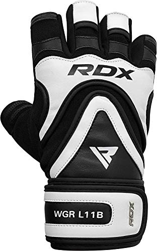 RDX Guantes Gimnasio Levantamiento de Pesas, Maya Hide Cuero, Antideslizante Agarre con Correa Larga, Fitness Gym Gloves para Powerlifting Musculación Culturismo Workout Entrenamiento, Hombre Mujere
