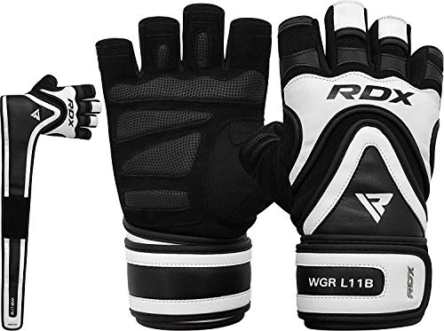 RDX Guantes Gimnasio Levantamiento de Pesas, Maya Hide Cuero, Antideslizante Agarre con Correa Larga, Fitness Gym Gloves para Powerlifting Musculación Culturismo Workout Entrenamiento, Hombre Mujere
