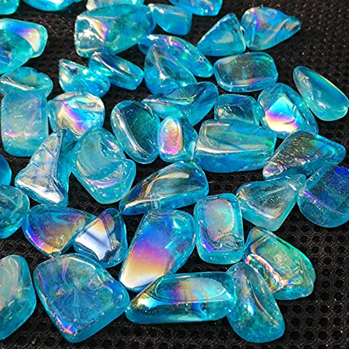 REAPP Piedras Decorativas Wholesale Arco Iris Aura Cuarzo Cultivo Coloreado Piedras censuradas Titanio Recubierto Cubierto Chips Cuarzo Mithed (Color : Azul, Size : Gratis)