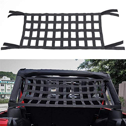 Rear Top Cargo Net for J-eep W-rangler, Car Roof Hammock Car Bed Rest J-eep Wrangler Accessories YJ, TJ, JK,JL YJ 1996-2020 Roof Storage Roll Cage Bar Restraint