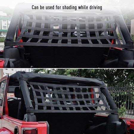 Rear Top Cargo Net for J-eep W-rangler, Car Roof Hammock Car Bed Rest J-eep Wrangler Accessories YJ, TJ, JK,JL YJ 1996-2020 Roof Storage Roll Cage Bar Restraint