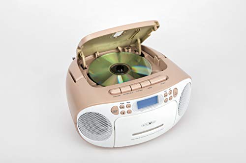 Reflexion Reproductor de CD con Casete y Radio para alimentación y batería (Radio FM PLL, Pantalla LCD, Entrada Auxiliar, conexión para Auriculares), Color Blanco y Rosa