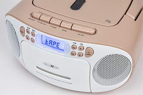 Reflexion Reproductor de CD con Casete y Radio para alimentación y batería (Radio FM PLL, Pantalla LCD, Entrada Auxiliar, conexión para Auriculares), Color Blanco y Rosa
