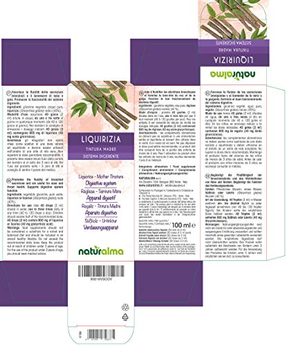 Regaliz (Glycyrrhiza glabra) raíces Tintura Madre sin alcohol Naturalma | Extracto líquido gotas 100 ml | Complemento alimenticio | Vegano