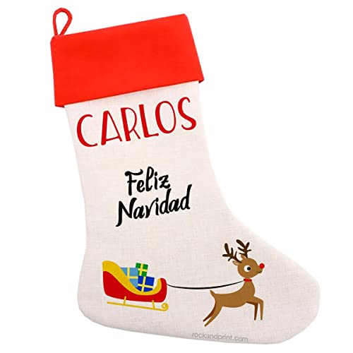 Regalo profe Navidad Calcetín navideño. Personalizado con Nombre. Idea maestros profesores colegio y guarderia Papá Noel