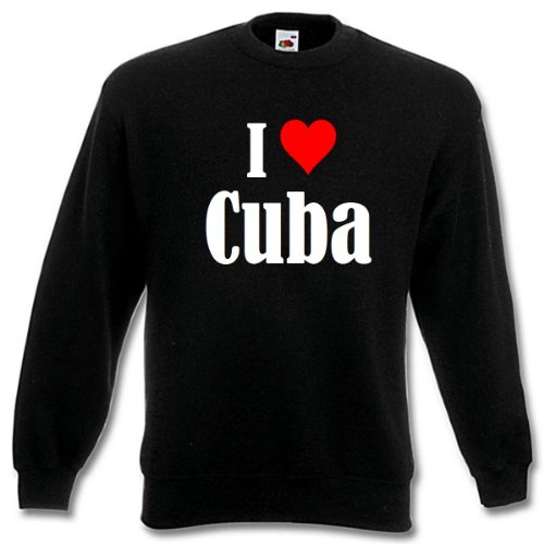 Reifen-Markt Sudadera con texto "I Love Cuba para mujer, hombre y niños en los colores negro, blanco y azul con estampado Negro Hombre Small