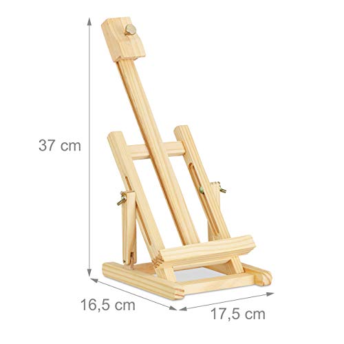 Relaxdays, 37 cm, Marrón Caballete Pintura para Mesa, Ajustable en Ángulo y Altura, Madera