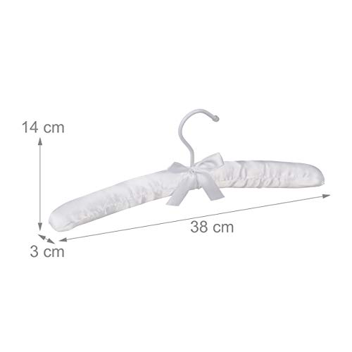 Relaxdays Pack de 5 Perchas Forradas de Raso con Lazo Decorativo, Giratorias, Madera-Tela-Metal, 38 cm de Ancho, Blanco