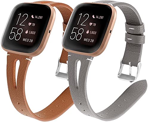 Reloj de Correa Cuero Compatible con Fitbit Versa 2 / Versa 2 SE/Versa Lite/Versa smartwatch, Hombre Repuesto La Correa (Pattern 3+Pattern 4)