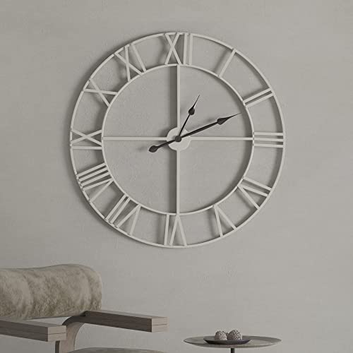 Reloj de Pared de Metal Moderno Grande, rústico, Redondo, silencioso, Funciona con Pilas, 40 cm, 47 cm, números Romanos , para Sala de Estar, Dormitorio, Cocina, decoración de Pared, Reloj de jardín